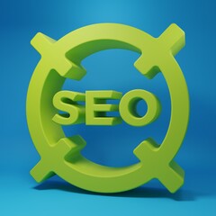 Wall Mural - green seo optimization icon isolated on blue background. minimalism concept. 3d render illustration