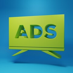 Wall Mural - green advertising icon isolated on blue background. concept of marketing and promotion process. resp