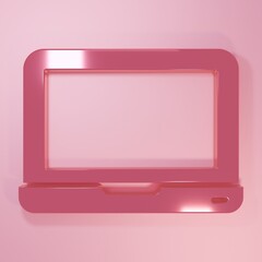 Wall Mural - pink laptop icon isolated on pink background. computer notebook with empty screen sign. minimalism c