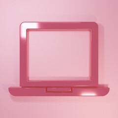 Wall Mural - pink laptop icon isolated on pink background. computer notebook with empty screen sign. minimalism c