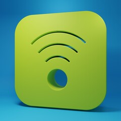 Wall Mural - green wi-fi wireless internet network symbol icon isolated on blue background. minimalism concept. 3