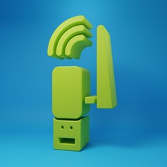 Wall Mural - green usb wireless adapter icon isolated on blue background. minimalism concept. 3d render illustrat