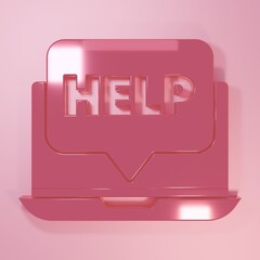 Wall Mural - pink laptop and help icon isolated on pink background. adjusting, service, setting, maintenance, rep
