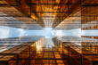 © Matteo Colombo - Low angle view of two golden skyscrapers leading to the sky, Hong Kong