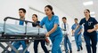 © Patrick - Healthcare professionals rush down hospital corridor, pushing stretcher – teamwork and urgency in medical environment