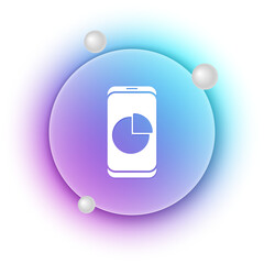 Wall Mural - White Mobile phone with graph chart icon isolated on white background. Report text file. Accounting sign. Audit, analysis, planning. Blue and purple gradient circle background. Vector