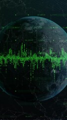 Wall Mural - green digital data waves and network connections animating around earth