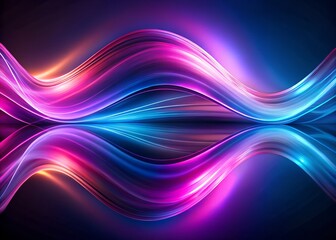 Wall Mural - abstract flowing wave of pink purple and blue light with reflection