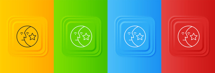 Wall Mural - white moon and stars icon isolated on colorful background. set icons in square buttons. vector
