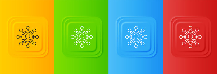 Wall Mural - White Business network and communication icon isolated on colorful background. Strong network marketing, influence, and leadership. Set icons in square buttons. Vector