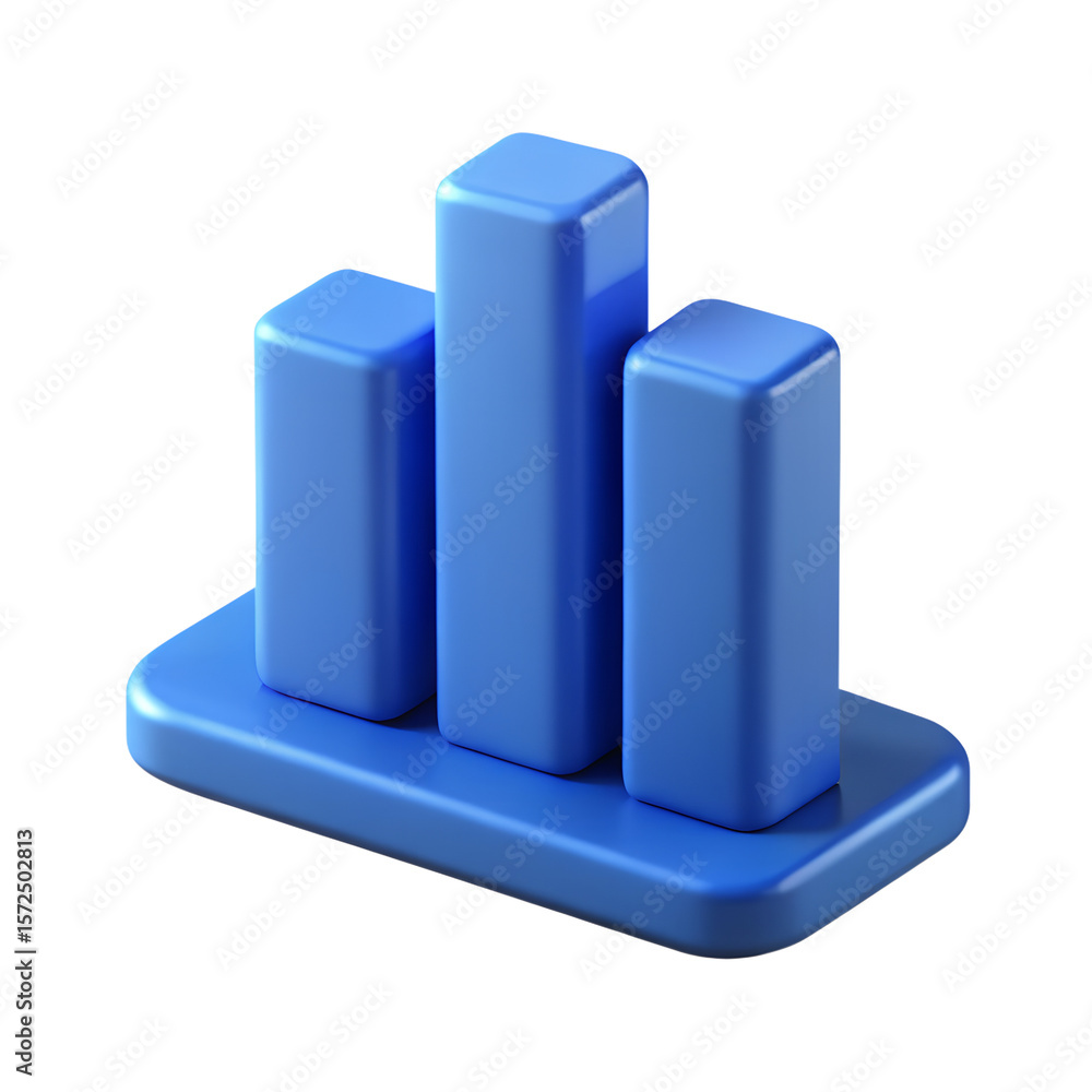 3D Blue Bar Chart Icon With Three Raised Columns Stock Photo | Adobe Stock