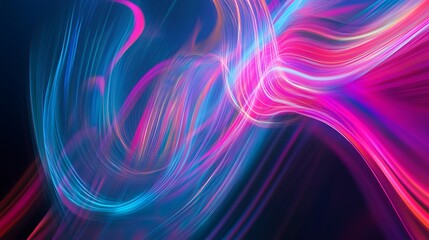 Wall Mural - Abstract flowing ribbons of vibrant neon pink and electric blue light