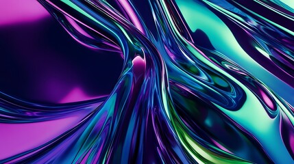 Wall Mural - abstract swirling liquid metal with vibrant purple and teal reflections