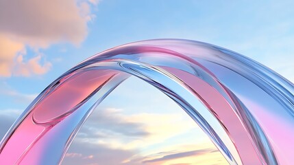 Wall Mural - abstract glass archway reflecting a soft pink and blue sunset sky