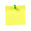© Sharmin - Yellow sticky note with green pushpin isolated on transparent background