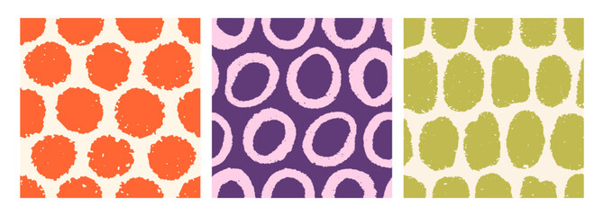 Wall Mural - abstract seamless patterns set. irregular dots, spots, paint blobs, round circles, endless backgroun
