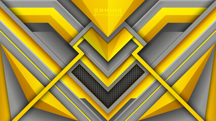 Abstract Gaming Background in Yellow and Grey Metal for Esports Backdrop and Game Streaming Banner Design