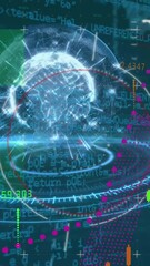 Wall Mural - animation of financial data over data processing and globe in navy space