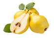 © Tasnuva - Ripe yellow quinces with green leaves isolated on white background for healthy cooking recipes