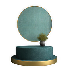 3d modern pedestal display with circular backdrop isolated on transparent background