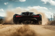 © Dmitriy - Futuristic black racing car on dusty country road background.