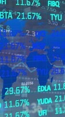 Wall Mural - animation of financial data processing over world map