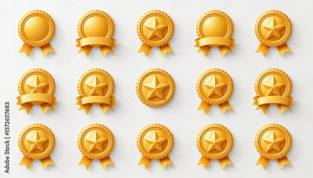 Gold medal badges with ribbons in a grid layout. の Stock イラスト | Adobe Stock