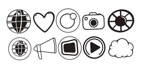 Comprehensive icon set for web design and user interface development featuring a diverse range of symbols and glyphs suitable for various applications and digital platforms