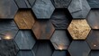 © Dessiner - 六角形の石のテクスチャ、金色のアクセント | Hexagonal Stone Texture with Gold Accents