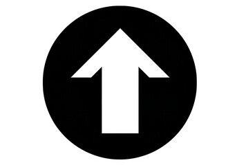 A white arrow pointing upwards inside a black circle indicates forward movement isolated on transparent background