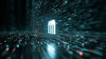 Wall Mural - a luminous bank symbol hovers over a matrix of pulsating data streams encapsulating the dynamic rela