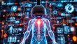 © Praphapan - Advanced medical technology showing the human body and heart's internal structure, with high-tech machines and digital displays around the body.