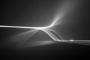 Wall Mural - Minimalist white light lines bending and curving through a gradient dark space 