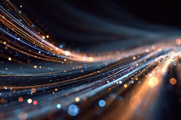 Wall Mural - Flowing holographic light strands drifting through futuristic space 