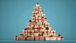 © Nikolai - Christmas tree constructed entirely from assorted wrapped gift boxes in various colors on a white background.