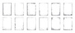 © Pixel Park - Grunge rectangle frame pack with distressed border textures. Vintage overlay design elements on white background. Dirty rough edge graphic collection.