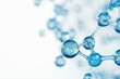 © wilson - A detailed close-up of vibrant blue water molecules on a clean white background, showcasing the intricate molecular structure for eco-friendly science or sustainability advertising concepts