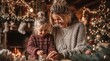 © Nikolai - Mother and daughter placing candles on a decorated Christmas tree in a cozy indoor setting, daytime.