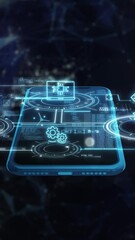 Wall Mural - mobile device showcasing animated infographics on technological advancement