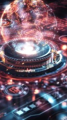 Wall Mural - futuristic earth hologram rotating on technological platform with data flowing