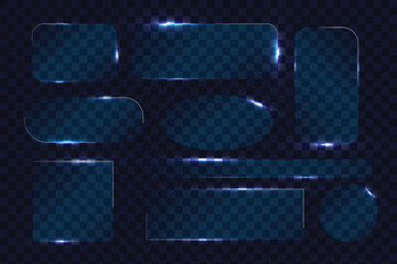 Wall Mural - neon glass frames collection with glowing blue light edges and transparent surfaces. various geometr