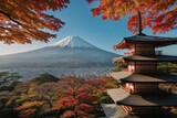 Mt. Fuji with fall colors in Japan.