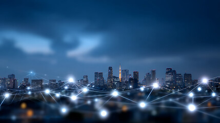 Night City Skyline with Illuminated Network Connections