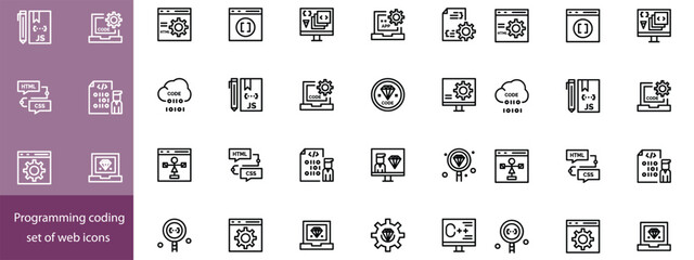 Web Development Line Editable Icons set. Vector illustration in modern thin line style of technology related icons: software, design, programming, and more. Isolated on transparent background.