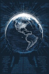 Wall Mural - digital render of earth's network connectivity with code and data representation