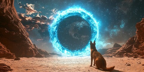 Wall Mural - a dog force guarding a time-travel portal