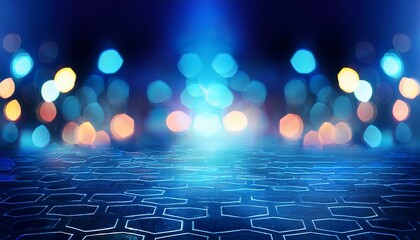 blue hexagonal background bokeh honeycomb blurred hex background light with hexagonal shaped blurry light blurry background colorful night lights city lights haze depth of field