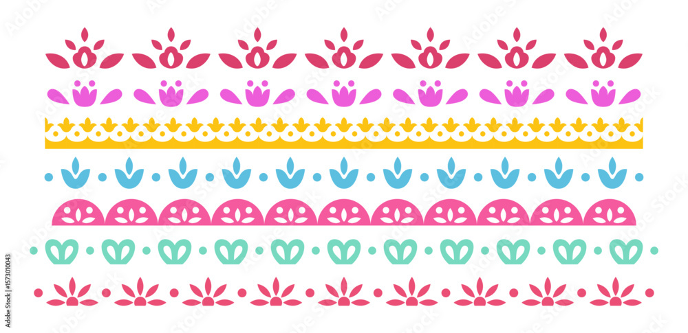 Horizontal border mexican ornament design vector illustration. Decorative hispanic folk divider template.