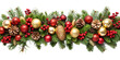 © Rubi - A festive christmas garland with pine branches, red and gold ornaments, berries, and pine cones creates a traditional holiday decoration isolated on transparent background