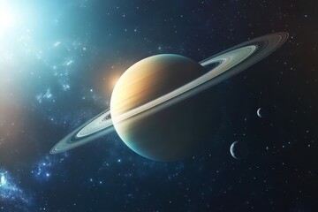 Wall Mural - vibrant view of saturn with its iconic rings against a cosmic backdrop, saturn planet in space with 